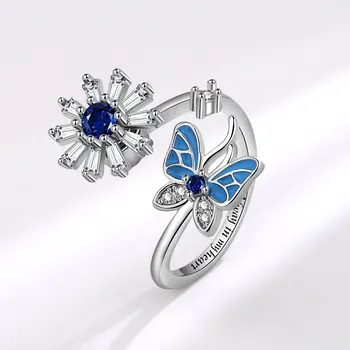 Jisensp Butterfly Fidget Spinner Тревожно пръстен, анти-Стрес Регулируеми пръстени за пръстите за жени, Корейски аксесоари, Коледни подаръци