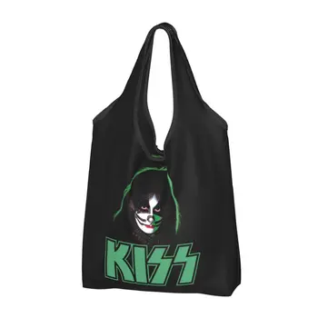 Kiss Band Catman Rock Peter Criss Торбички За пазаруване за Многократна употреба за Хранителни стоки Чанти Голям Капацитет Чанти За рециклиране Моющаяся Чанта