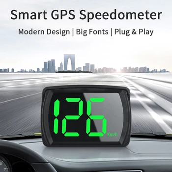 LEEPEE 2,8-инчов GPS за измерване на скоростта на Автомобилния HUD Щепсела и да играе Цифров централен дисплей с едър шрифт KMH за лек камион, автобус