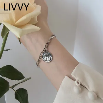 LIVVY Винтажное Геометрично изображение през Цялата Гривна-Окачване Женски Тайландски Сребърен цвят Креативен Дизайн Елегантен Бижута Подарък