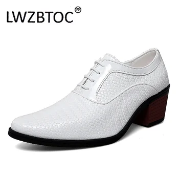 LWZBTOC/ Мъжки Танцови Обувки с Високи Токчета, Лъскави Кожени Вечерни Обувки За Мъже, Бизнес Обувки За Прием на Гости, Обувки-Oxfords На Ток 6 cm