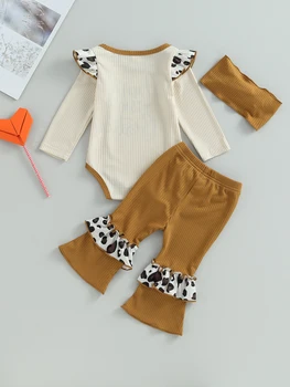 Maemukilabe, топли дрехи за новородени момичета, гащеризон с леопардовым сърце, разкроена панталони, превръзка на главата, комплект от 3 бр. панталони (02-Кремав