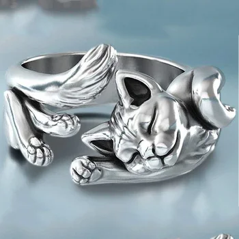 Milangirl, Лидер на продажбите, женски пръстен креативно посеребренного цветове, метална регулируема открывающееся пръстен с изображение на котка за партита
