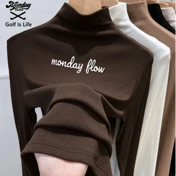 Mondayflow Есен-зима, нов модерен вязаный пуловер за голф, Пролет-есен, универсален топ от фина, мека кърпа, удобни дамски дрехи за голф.
