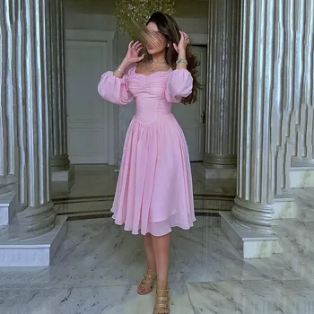 Msikoods Розови рокли в сгъвката на бала за сватбени партита Трапециевидные шифоновые рокли на знаменитости, секси вечерна рокля abendkleider