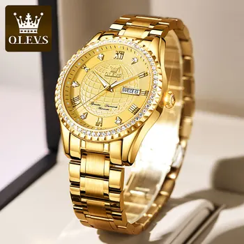OLEVS Мъжки часовници Най-добрата марка на Луксозни Златни Автоматични Механични Часовници Модерен Диамантена набор от Корпус Светлинен Водоустойчиви Часовници за Мъже Reloj