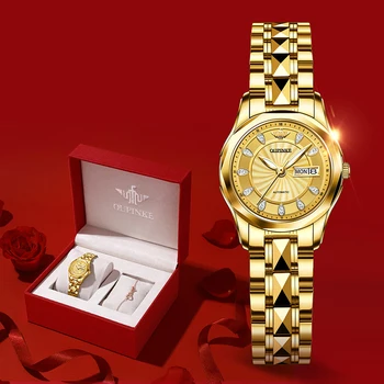 OUPINKE 3172 Механични елегантен дамски часовник с двойно календар, отразени часовници от синтетичен сапфир за жени, часовници луксозна марка