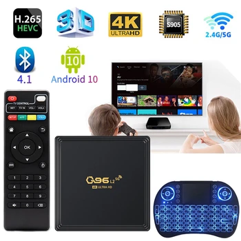 Q96 L2 TV Box Android 10 Amlogic S905 Четириядрен 4K 3D HDR10 H. 265 5G и 4G Dual WiFi Смарт медиа плейър 8GB 128GB БТ 4.1 Iptv ТЕЛЕВИЗИЯ