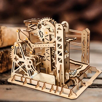 Robotime Rokr направи си САМ 3D дървена пъзел игра Marble Run, конструктор с дървена нащърбена предаването, играчка за деца