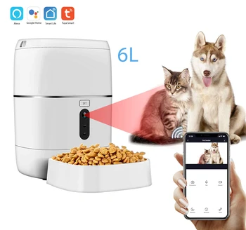 Sasha Smart Wifi Автоматичен фидер на домашни любимци, захранващи храни за котки и кучета, помещение за домашни любимци 1080P Full HD с нощно виждане и двустранно горивото
