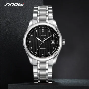 SINOBI Design Марка Луксозни мъжки часовник Автоматично Черни Мъжки часовници Водоустойчиви бизнес Спортни механични ръчни часовници е от неръждаема стомана