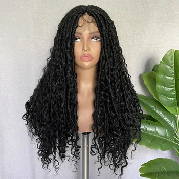 SOKU Синтетичен завързана предни сплетен перука Черен цвят Средната част на Дантела Отпред Дълги Меки Възли на една кука Плетени Перуки за черни жени