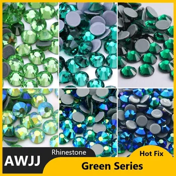 SS6-SS30 Серия Green Color Better DMC Кристали гореща фиксация, стъклени кристали за коригиране на страз, украса за шиене и плат