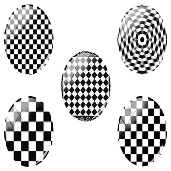 TAFREE 18x25 мм Черно-белия шахматен модел е ръчна изработка, с овална стъклена кабошон с фиксирана облегалка, Златар висулка във формата на купол, в основата на TX541