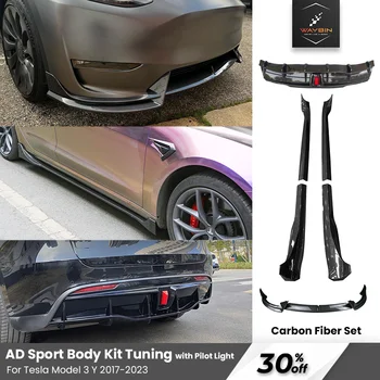 Tesla 2023 Carbon Fiber AD Sport Комплекти Броня За Устни Заден Дифузьор и Спойлер за Тунинг Аксесоари За Tesla Model 3 Y 2017 - 2023