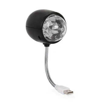 USB лампа с диско-топка, въртяща RGB led лампа за осветяване на сцена, лампа за партита с подсветка за книги, 3 W, захранване от USB (черна)