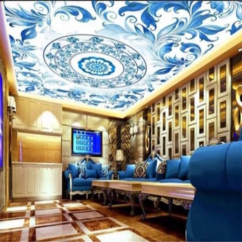 wellyu Потребителски тапети 3d стенопис Papel de parede синьо-бял керамичен модел потолочное украса papel de parede 3d тапети