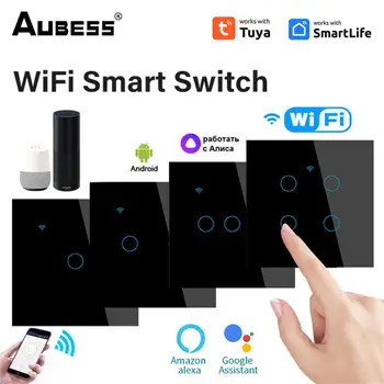 Wi-Fi Ес, прекъсвач неутрален проводник, стенни бутон, осветление, управление на приложението, интелигентен сензорен прекъсвач на Hristo за Алекса и Home 10a