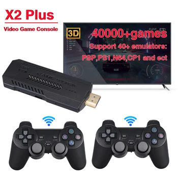 X2 Plus 4K Игра Stick Ретро Игрова конзола 128G Вградени 41000 3D игри на 40 + Емулатори за N64 / PSP С Безжичен контролер