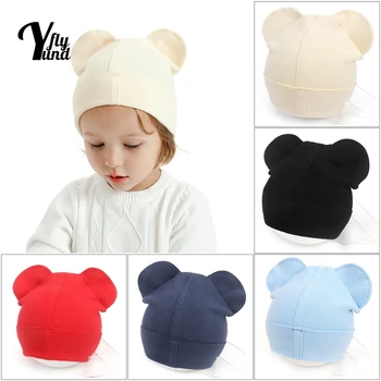 Yundfly, детска однотонная шапка и ръкавици, комплект от две части, сладки мультяшные уши, топли шапки, рукавички за защита на лицето на новородени от захващане