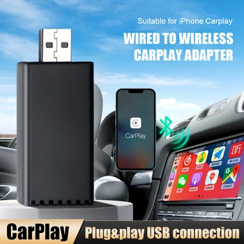 Автомобилни Мини, свързан към безжичен адаптер за CarPlay, безжичен ключ USB Plug & Play за iPhone Bluetooth съвместими автоаксесоари