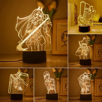 Аниме Лайт Човек-chainsaw 3D Led аниме фигурка Pochita настолна лампа Нощни осветителни тела, Нощни декор за спалня Denji Подаръци Отаку за рожден Ден