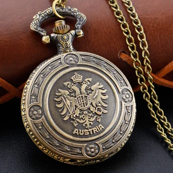 Антични Австрийската кралската емблема, Бронзови реколта кварцови часовници джобни веригата-брелоком, Модерно колие с окачване, най-Добрият подарък