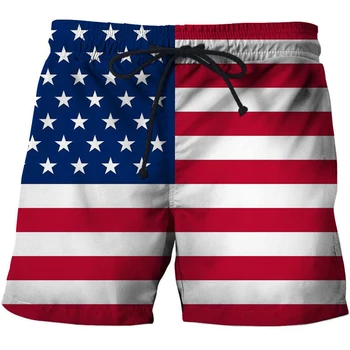 Бански костюми Мъжки къси Панталони Американски флаг 3d Дъска за сърф Къси Детски плажни шорти Хип-хоп Флаг на САЩ Бански Спортни панталони, Гащи Момче