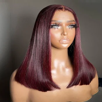 Бесклеевой мек бордо перука 180 плътност с директни връзки отпред за жени с предварително выщипанными коса за ежедневието, перуки за cosplay