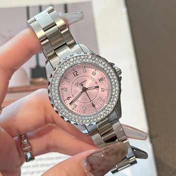Бизнес дамски часовници Изискан светлина с водно диамантен пръстен, луксозни дамски кварцов часовник с водоустойчива метална джапанки, модерен бизнес подарък