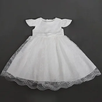 Бяла рокля за кръщаване на новородените момичета, винтажное дантелено рокля с бродерия на цветя за кръщението на бебета, облекло за парти за първия рожден ден Bebe