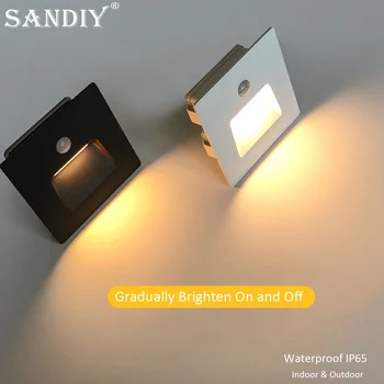 - Вградени led лампа SANDIY с датчик за движение, стълбищните лампи на стената Постепенно стават по-ярки, водоустойчива лампа за вътрешно и външно използване