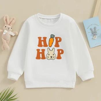 Великден дрешки за малки момчета и момичета в стил хип-хоп с заек, hoody с кръгло деколте и дълъг ръкав, Пуловер, Връхни дрехи