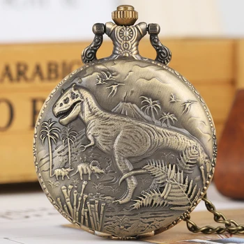 Винтажное бронзова огърлица с динозавром, кварцов джобни часовници, подарък за мъже, сувенири, Студентски подаръци, Верижка на шията Relogio Saati