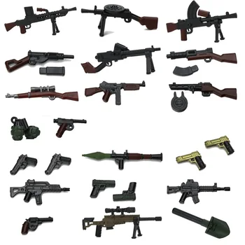 Военен пистолет-картечница от Втората световна война, Пушка, Армейските строителни блокове, мини-фигурки на войници, Тухли, Играчки за децата, за Коледни подаръци