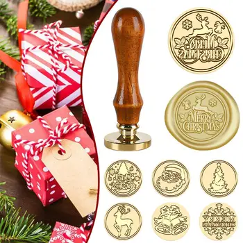Восъчен печат на Дядо Коледа в ретро стил, За направата на покани за парти със собствените си ръце и пликове Коледен инструмент от месинг с дървена дръжка