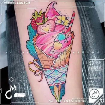 Временни татуировки-етикети със сладолед за жени, на фестивала татуировка с анимационни ягоди, сладки художествени фалшива татуировка-етикети