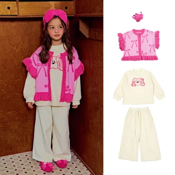 Вязаный жилетка за момичета, Зима-есен, комплект детски дрехи Bebebebe, Корейското детски палта, жилетки, пуловер за момичета, детски дрехи