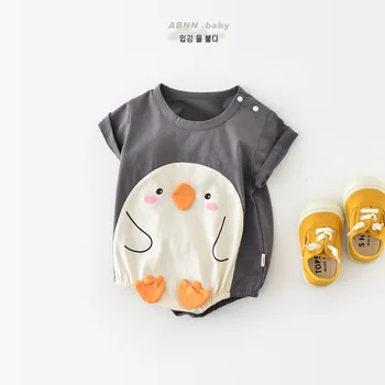Гащеризони за момчета и момичета, детски костюм за проследяването стъпки пълзи в корейски стил, Лятна памучен облекло за деца с къси ръкави и дизайн, Тънък гащеризон