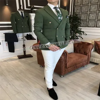 Гвенвифар 2020, Нови Модни Мъжки костюми Армейского зелен цвят, Бизнес костюми, Хубав Смокинг на Младоженеца за официален Сватбен костюм (Сако + панталон)