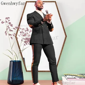 Гвенвифар 2021 Последните Модели Палта Черен Мъжки Оборудвана Смокинг Младоженеца Сватбени Костюми По Поръчка Сако За Бала (Яке + Панталон)