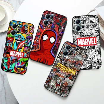 Герой на Marvel Spiderman За Xiaomi Redmi Note 12 11 11T 10 9 8 7 6 5 4 Pro 5G и 4G Мек Силикон устойчив на удари Черен Калъф За Телефон Fundas