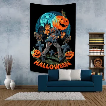 Гоблен на Хелоуин с модел от анимационен филм на ужасите, виси на стената в спалнята или декорация на дома, празничен подарък, на фона на плат за парти