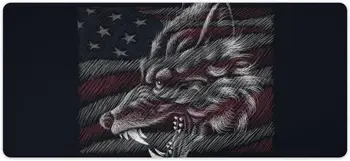 Голям геймърска подложка за мишка с изображение на вълк, с флага на САЩ за работния плот, посветена на Деня на независимостта, подложка за мишка с неплъзгащи гума за преносим компютър с размери 36 X 16 см