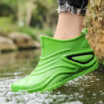 Голям Размер 39-46, Водоустойчиви Мъжки обувки Зелен Оранжев Цвят, Мъжки Непромокаемая обувки За Дъжд, Външни Непромокаеми обувки За ходене на ден Дъжд