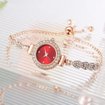 Гореща разпродажба на Кварцови часовници С безплатна регулиране, гривна с кристали, каишка, кварцов часовник за жени, Луксозни Дамски ръчни часовници на Едро