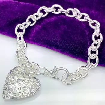 Горещо романтично сърце Фоторамка с модел Гривна от сребро 925 проба за жени модни изискани бижута Сватба парти и Коледни подаръци