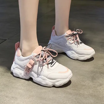 Дамски ежедневни обувки Harajuku в корейски стил 2023, бели стаи за женски обувки в розово платформа, спортни вулканизированная обувки за жени