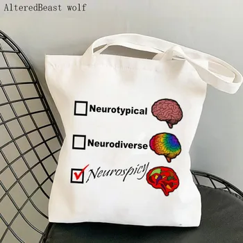 Дамски чанта за пазаруване, чанта с принтом Neurospicy, женствена чанта за пазаруване в стил Харадзюку, холщовая пазарска чанта, дамска чанта-тоут на рамото, женствена чанта