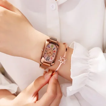 Дамски часовник с магнитна тока, луксозни модни дамски часовници с кварц от розово злато, ръчни часовници, дамски часовници reloj mujer hours